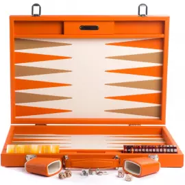 Эксклюзивный набор для игры в нарды "Baptiste" из кожи, оранжевый